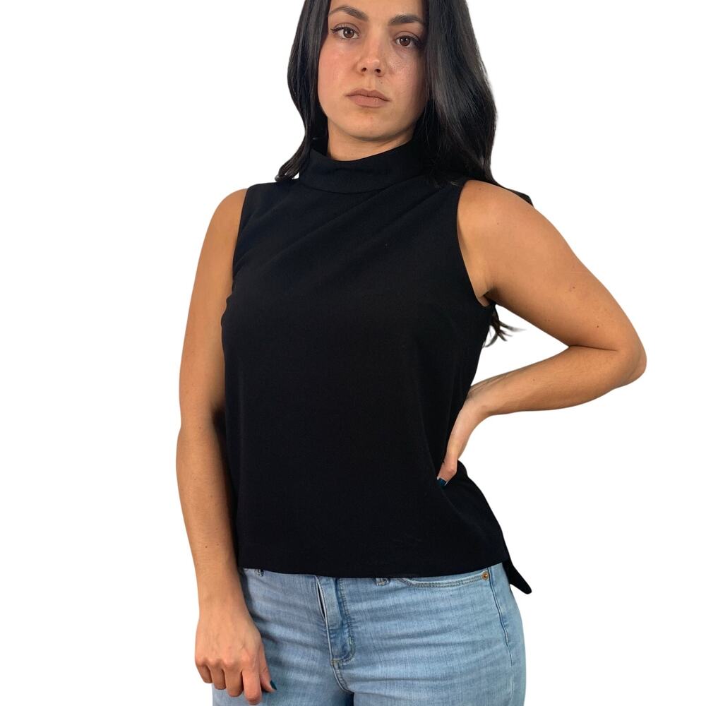 Zara Black Turtleneck Structured Sleeveless Blouse